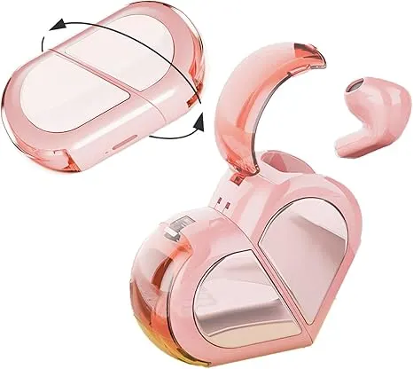 Heart-Shape True Wireless Earbuds with Mirror Charging Case, Touch Control & Long Battery Life