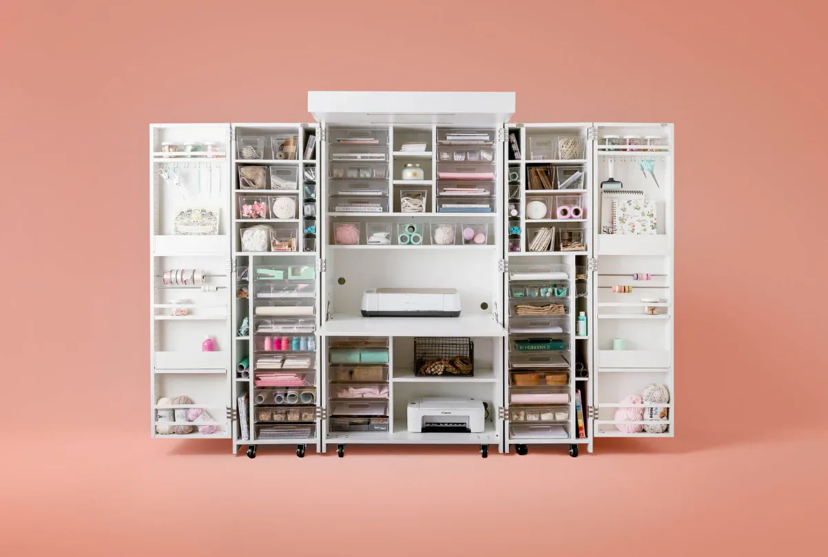 All-in-One Craft Storage Cabinet with Foldable Workstation